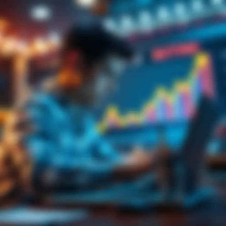 A person studying betting odds on a laptop with a graph showing success rates in the background