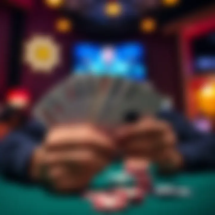 A player celebrating a victory with a royal flush in Jacks Or Better poker game showing cards and chips