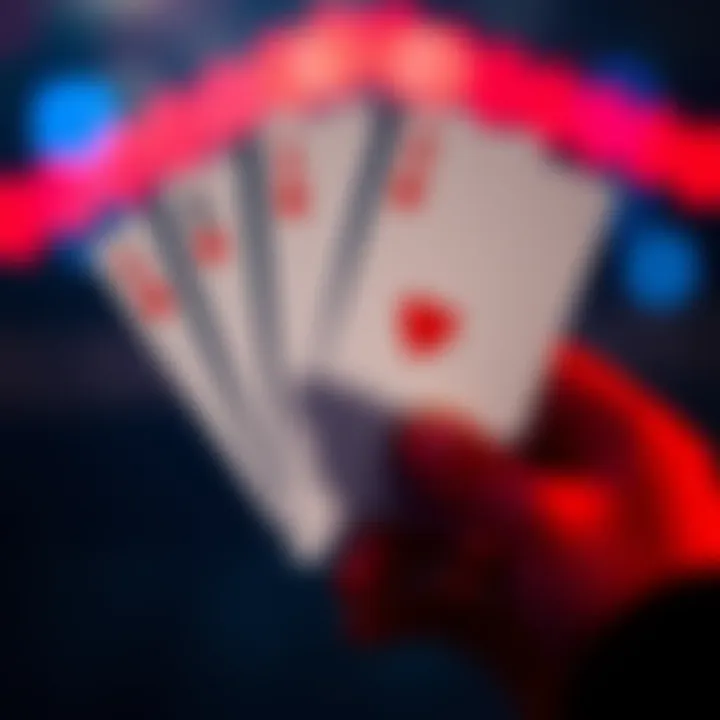 A hand of playing cards showing a straight flush with six cards in sequence, featuring a six of hearts in the center.