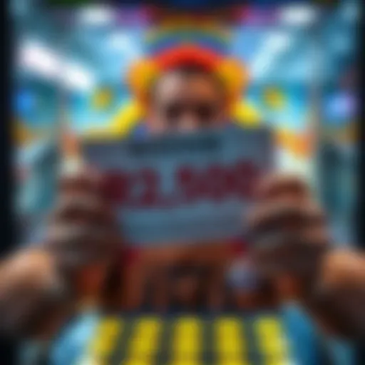 A person holding a winning lottery scratch card with a big prize of R$2,500 written on it, celebrating the win.