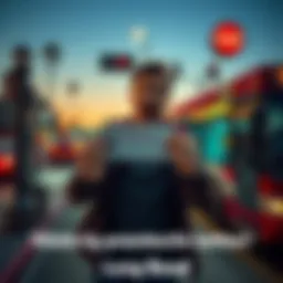 A person holding a winning lottery ticket with a shocked expression, standing near a bus stop in Long Beach, CA
