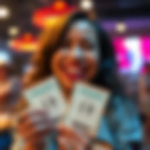 A person holding two winning lottery tickets, smiling excitedly after winning a large amount, symbolizing luck and fortune.