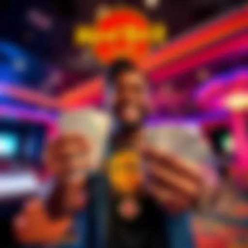 A person celebrating a successful night of gambling at Hard Rock Tampa, showing chips and cash after a big win.