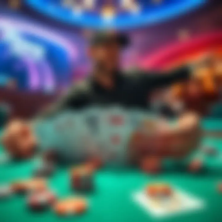 A player celebrating a big win at poker with cards showing pocket sixes and trip Kings on the table