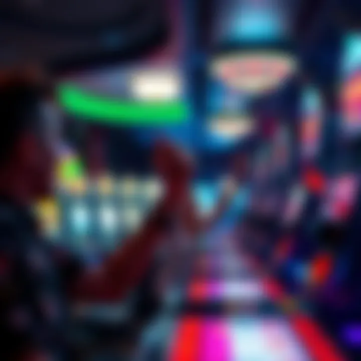 Players celebrating big wins at slot machines in a dimly lit casino with bright lights