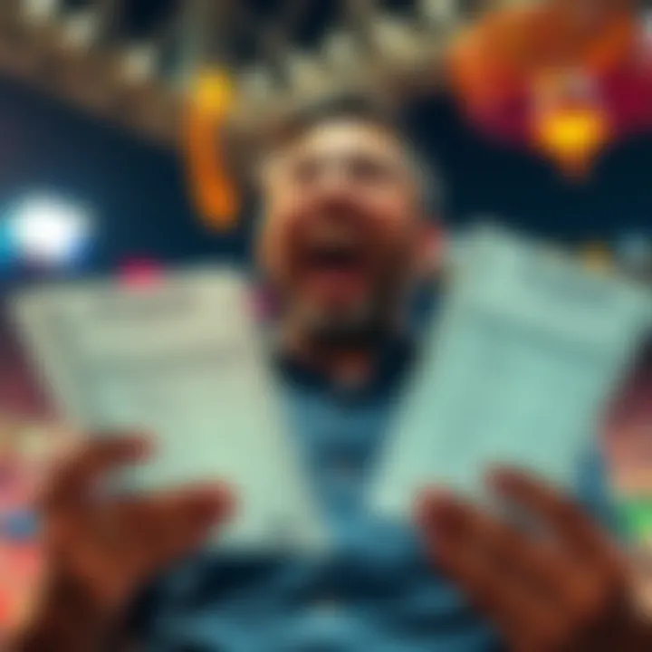 A person excitedly reviewing betting slips with potential winnings highlighted, representing strategies for doubling investments.