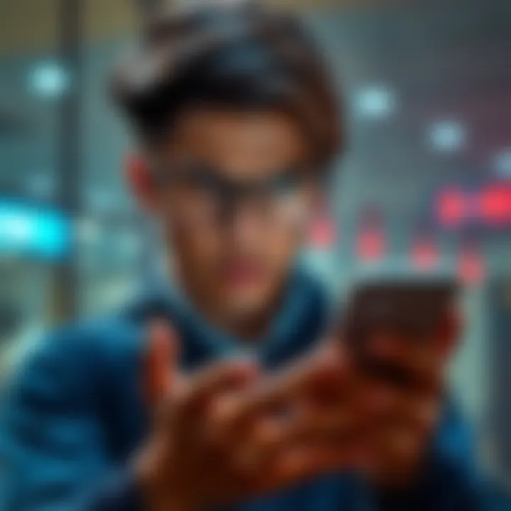 A person looking frustrated while checking a bank app on their phone, showing a withdrawal error message.