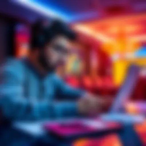 An international student looking at a laptop, examining withdrawal options at Ignition Casino with documents like a passport and visa on the table.