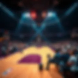 Basketball court with betting slips and excited fans, focusing on WNBA games and strategies for betting