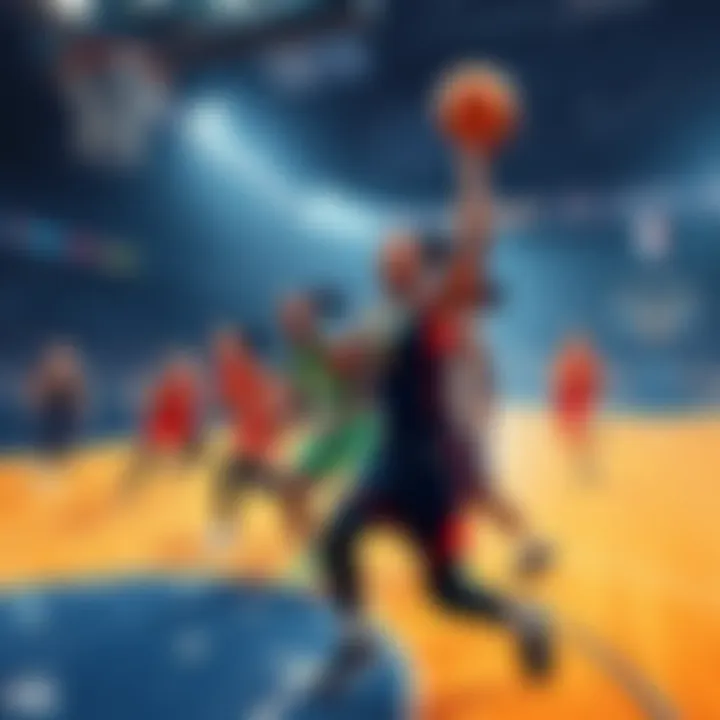 Players competing on the basketball court for WNBA teams, showcasing skills and teamwork in action.
