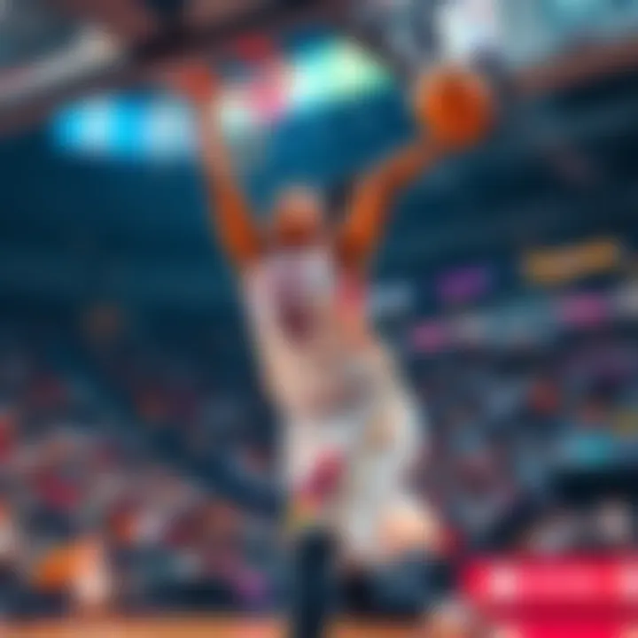 WNBA basketball action A player making a slam dunk during a WNBA game, showcasing athleticism and excitement on the court.