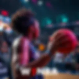 WNBA Betting Excitement A person placing a bet on a WNBA game with excitement in the background while holding a basketball.