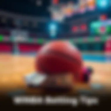 A basketball on a court with betting slips and dollar bills, representing WNBA wagering tips