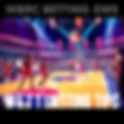 A basketball court with players in action, showcasing a WNBA game with fans cheering in the background, representing betting strategies for the upcoming matches.