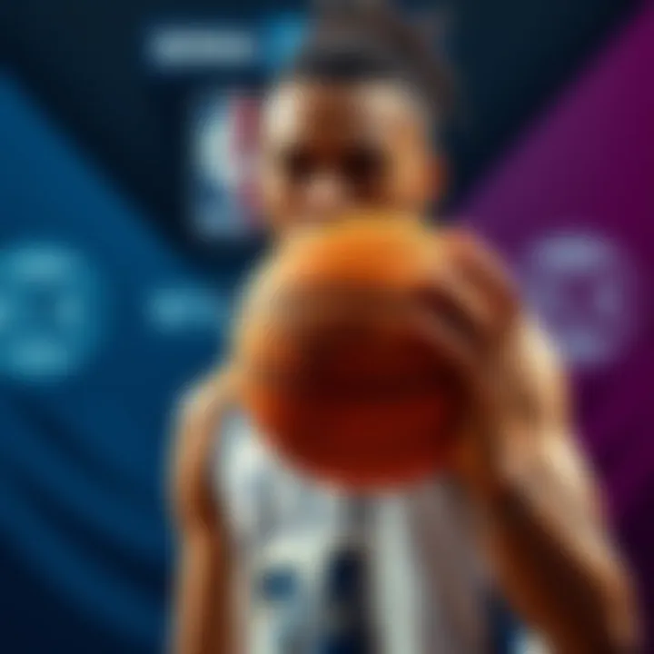 WNBA and Foreign Exchange Connection A basketball player holding a WNBA ball with Foreign Exchange branding in the background