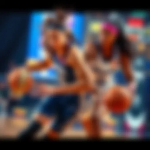 Two female basketball players competing for the ball in a WNBA game, showcasing intense gameplay and athleticism.