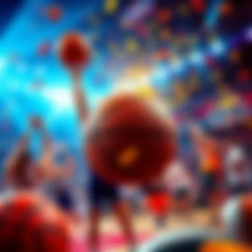 Celebration of 16 correct lottery numbers in WNBA with basketball theme