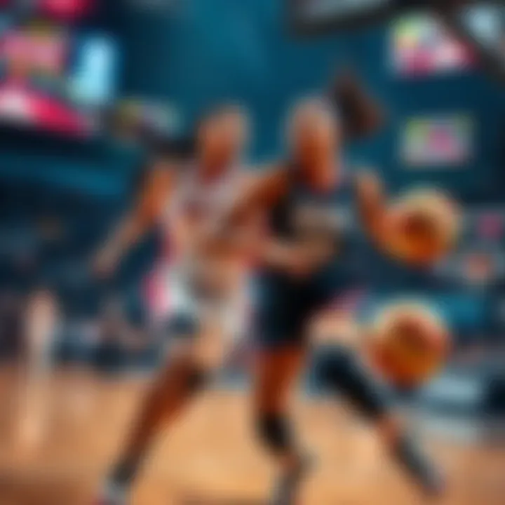 Caitlin Clark and A’ja Wilson playing basketball during a WNBA game, showcasing their skills on the court.