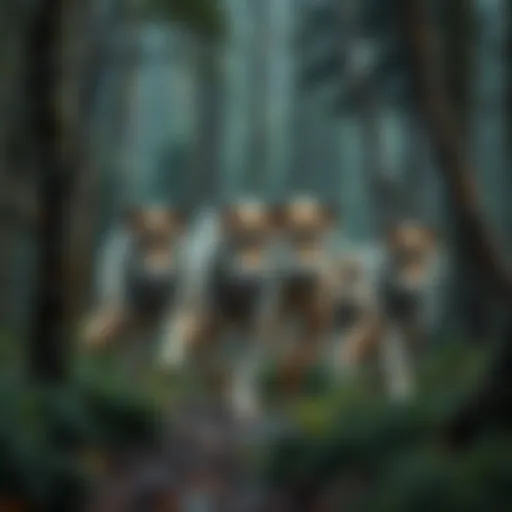 A pack of wolves roaming in a forest, highlighting the debate on their presence and coexistence with humans.