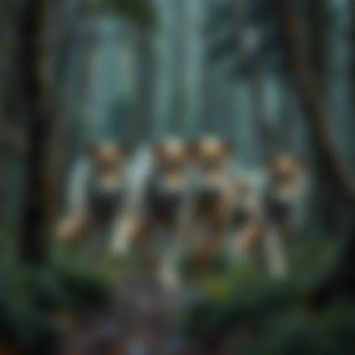 A pack of wolves roaming in a forest, highlighting the debate on their presence and coexistence with humans.