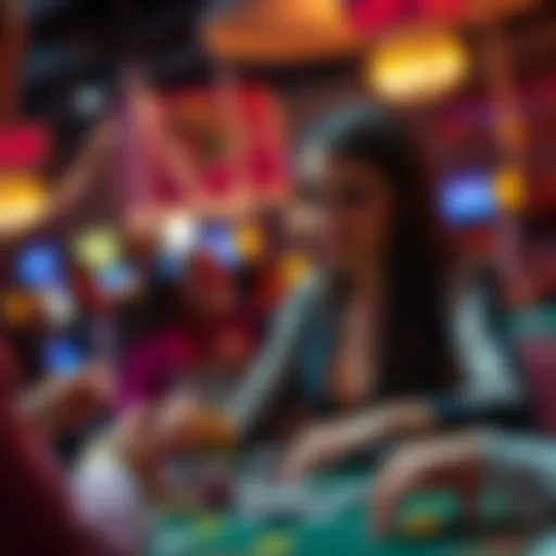 Drunk woman betting all her chips at a charity casino night, causing chaos among players