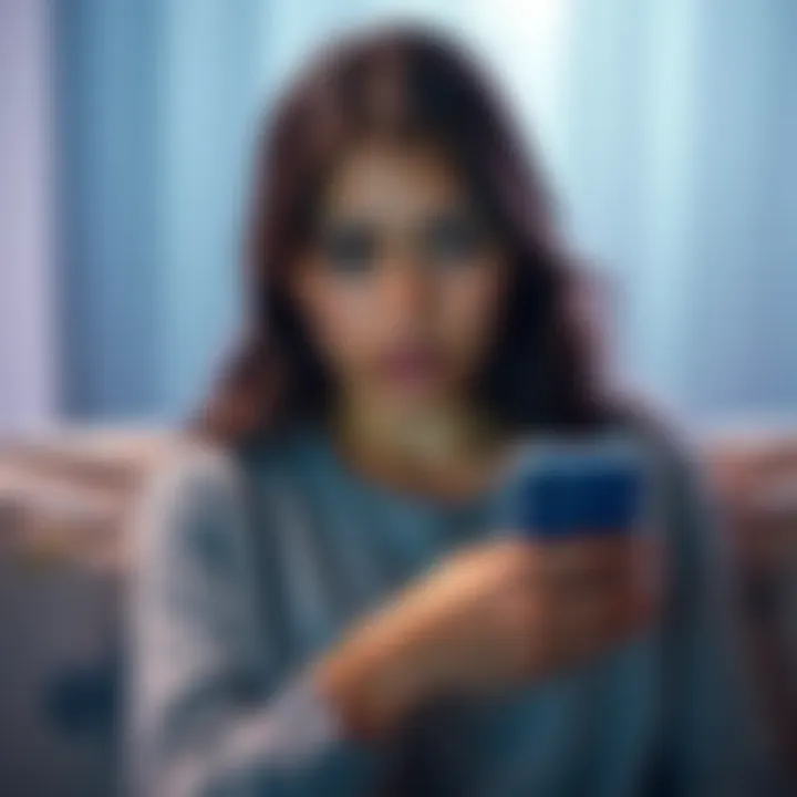 A 20-year-old woman looks concerned while holding a phone, seeking advice for her boyfriend who is addicted to gaming.