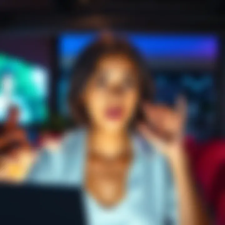 A woman confidently expressing her thoughts in a digital environment, highlighting gender identity issues.