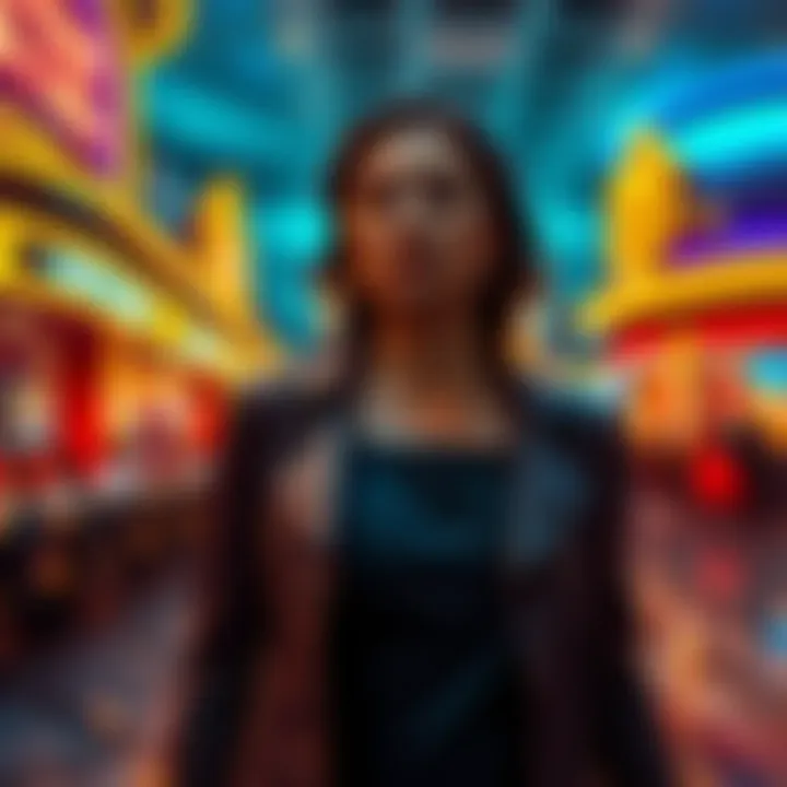 Woman starting a new life A 43-year-old woman looks determined as she walks away from a casino, symbolizing her fight against gambling addiction, ready to start fresh.