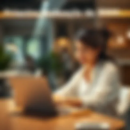 A woman sitting at a table with a laptop, looking hopeful as she checks her email for the $800 payment status, with family travel plans on her mind.