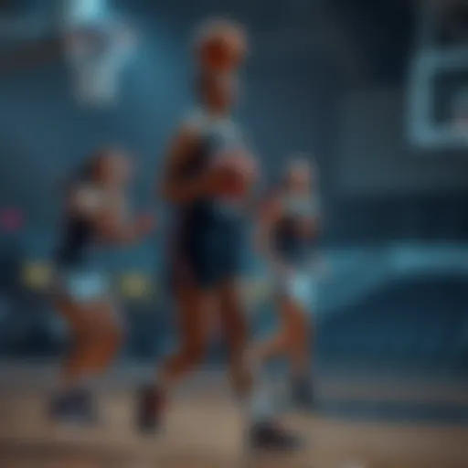A group of women athletes showcasing their skills during a basketball game