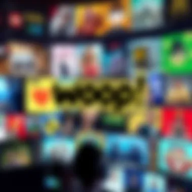 Woop! logo with vibrant digital content background showing diverse entertainment options