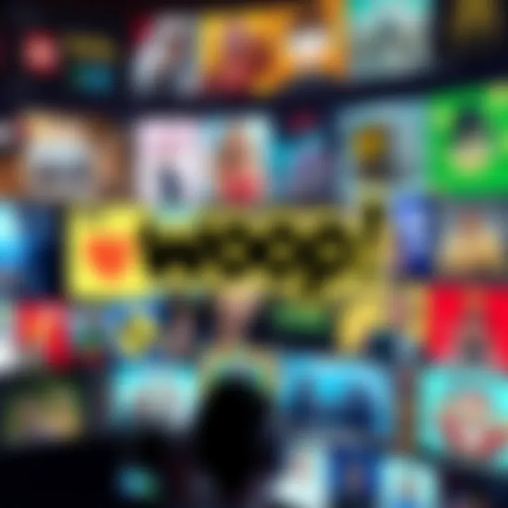 Woop! logo with vibrant digital content background showing diverse entertainment options