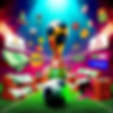 World Cup Betting Promotions A visual representation of betting promotions for the 2026 World Cup, featuring icons of money and soccer, with logos of popular betting companies like Caesars, DraftKings, and FanDuel.