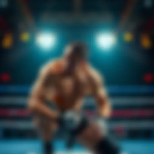 A wrestler getting ready in the ring, demonstrating grappling techniques and focus before the fight.