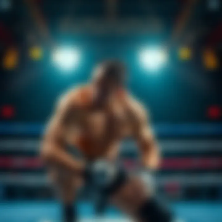 A wrestler getting ready in the ring, demonstrating grappling techniques and focus before the fight.