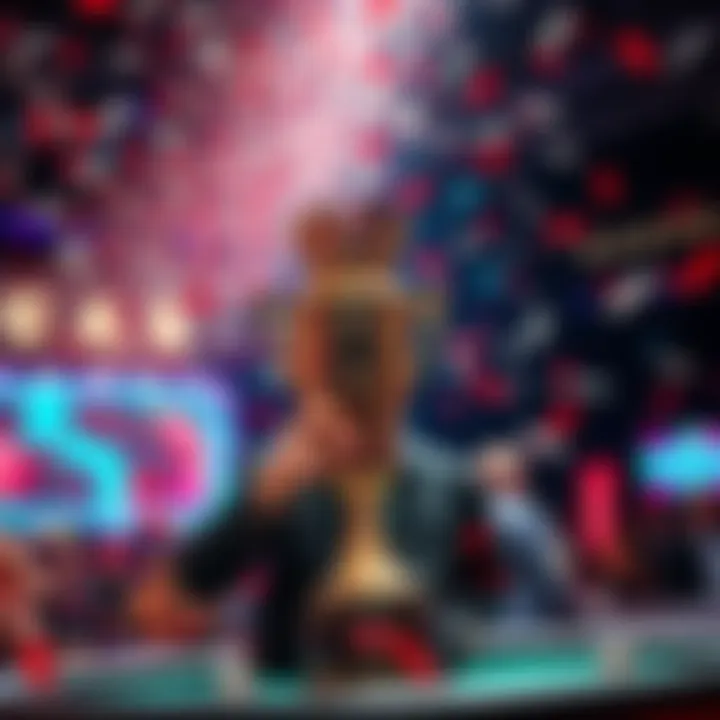 Celebration of the WSOP 2025 champion holding the trophy with confetti in the background