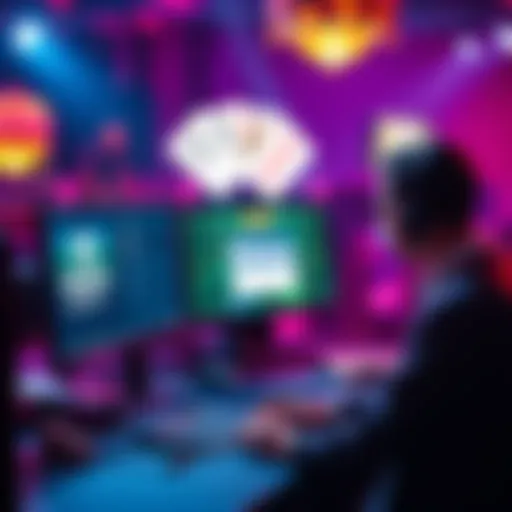 A person sitting at a computer, signing up for a WSOP+ account with poker graphics on the screen.
