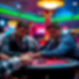 Players evaluating their chip counts in a tense moment during Day 8 of WSOP, with a focus on strategy as competition narrows to 21 players.