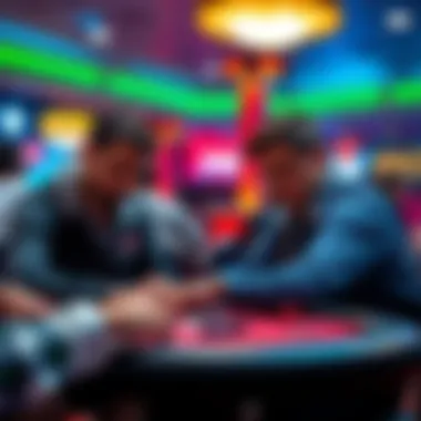 Players evaluating their chip counts in a tense moment during Day 8 of WSOP, with a focus on strategy as competition narrows to 21 players.