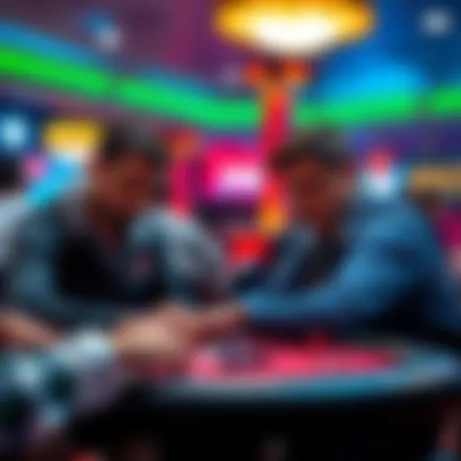Players evaluating their chip counts in a tense moment during Day 8 of WSOP, with a focus on strategy as competition narrows to 21 players.