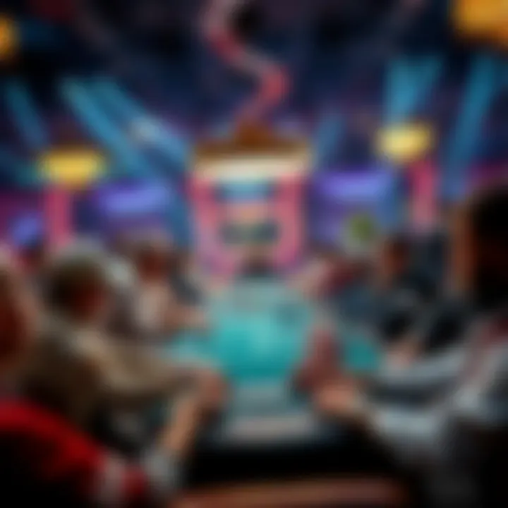 A crowded poker table at WSOP with players reacting to a dealer's mistake that led to a player's elimination.