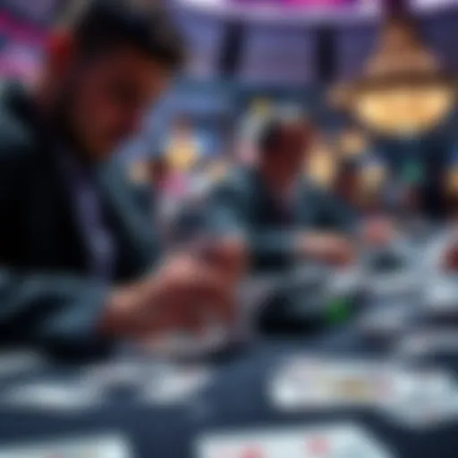 Dealers at the WSOP performing a riffle shuffle on playing cards with a machine