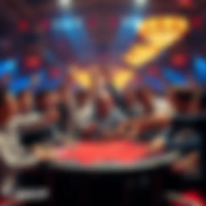 Group of poker players celebrating at a World Series of Poker final table, showcasing excitement and competition.