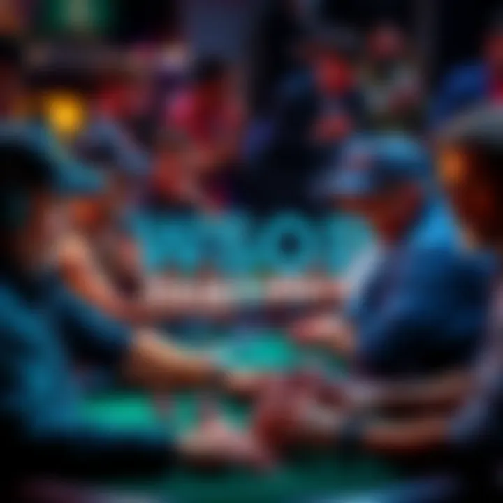 A collage of poker players competing at the WSOP main events, showcasing intense gameplay and expressions of concentration.