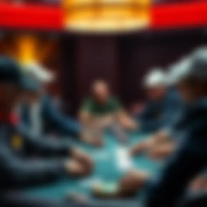 A group of players at the poker table during the Seniors WSOP Event, focused on their cards and chips, with a tense atmosphere in the room
