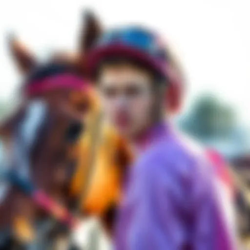 A 19-year-old man looks determined while standing next to a horse, dressed in riding gear, ready to start his journey as a jockey.