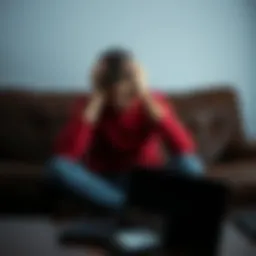 A young man sits on a couch with his head in his hands, looking upset over losing money on sports betting. A visible empty wallet is on the table in front of him, symbolizing his financial loss.