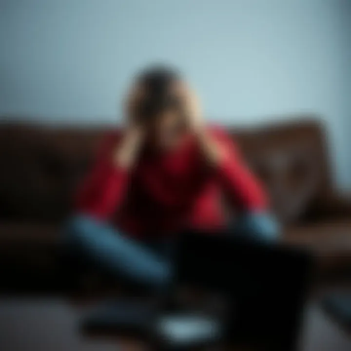 A young man sits on a couch with his head in his hands, looking upset over losing money on sports betting. A visible empty wallet is on the table in front of him, symbolizing his financial loss.