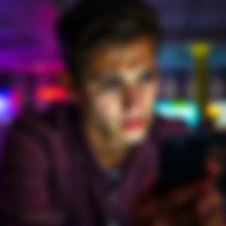 A young man in his early twenties looks distressed while staring at his phone, symbolizing the emotional toll of gambling loss.