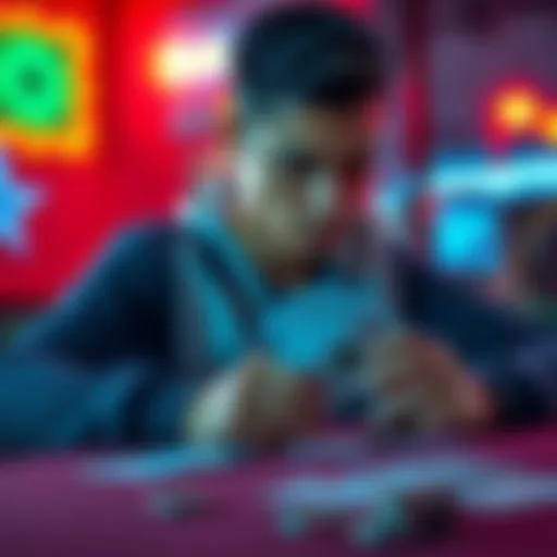 A young man sits alone at a table, looking thoughtfully at a deck of cards, symbolizing his battles with gambling addiction.
